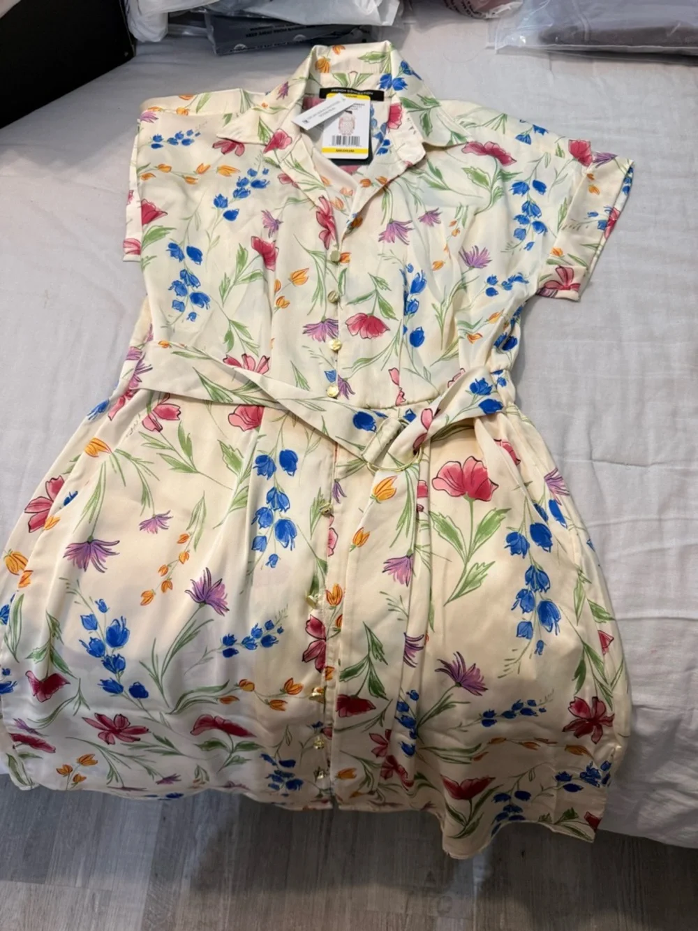 French Connection Cream Floral Button-Up Dress with Multicolor Blooms - Picture 3 of 3